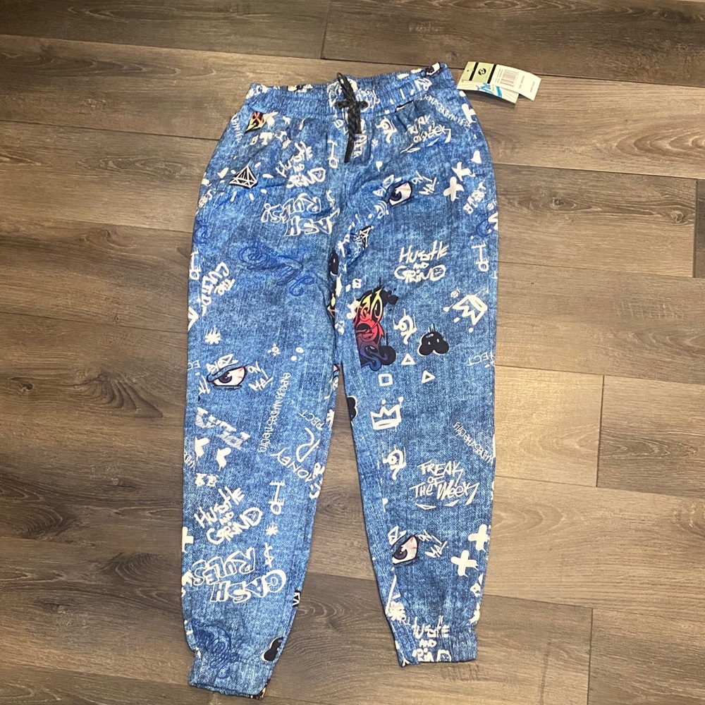 Blue Graphic Jogger Pants NWT Medium